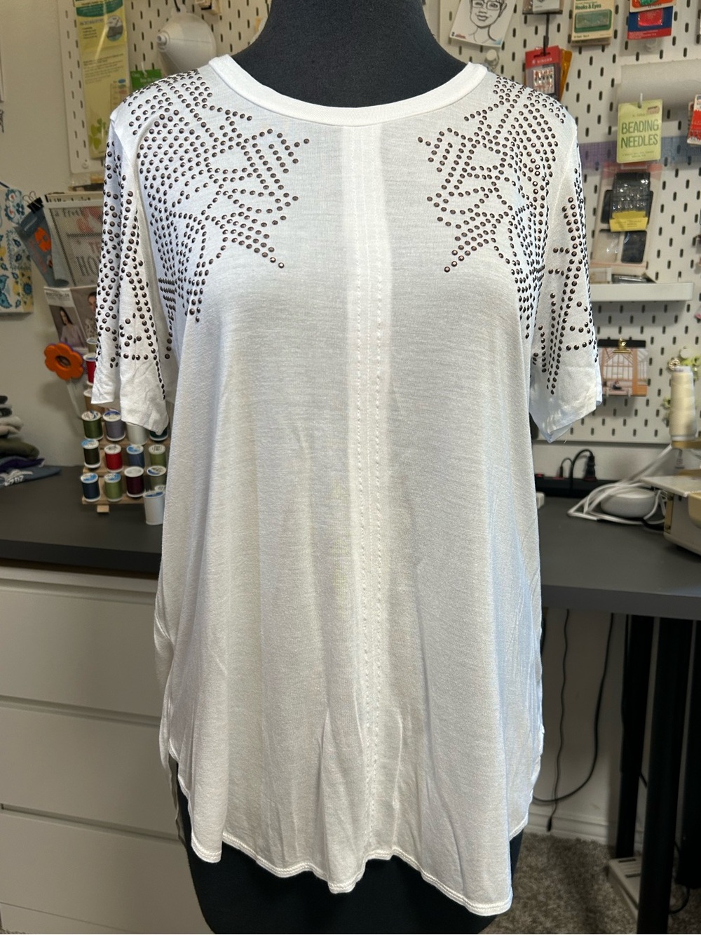 Rebecca Taylor White Short Sleeve Studded Tee